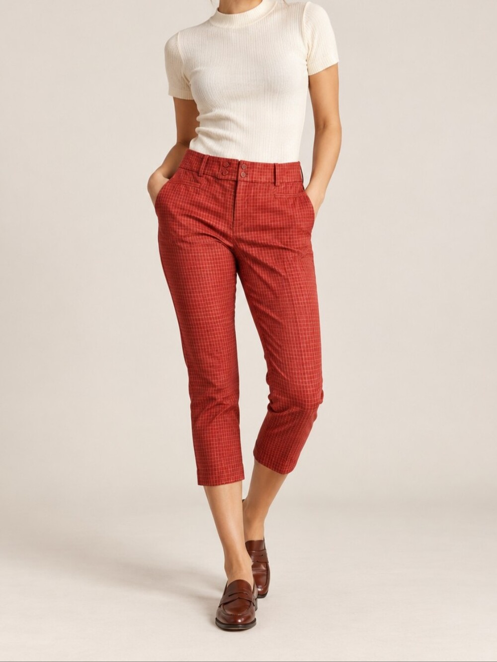 Anthropologie Women’s Size 2 Red Plaid Capri Tartan Trousers Cropped Slim Fit